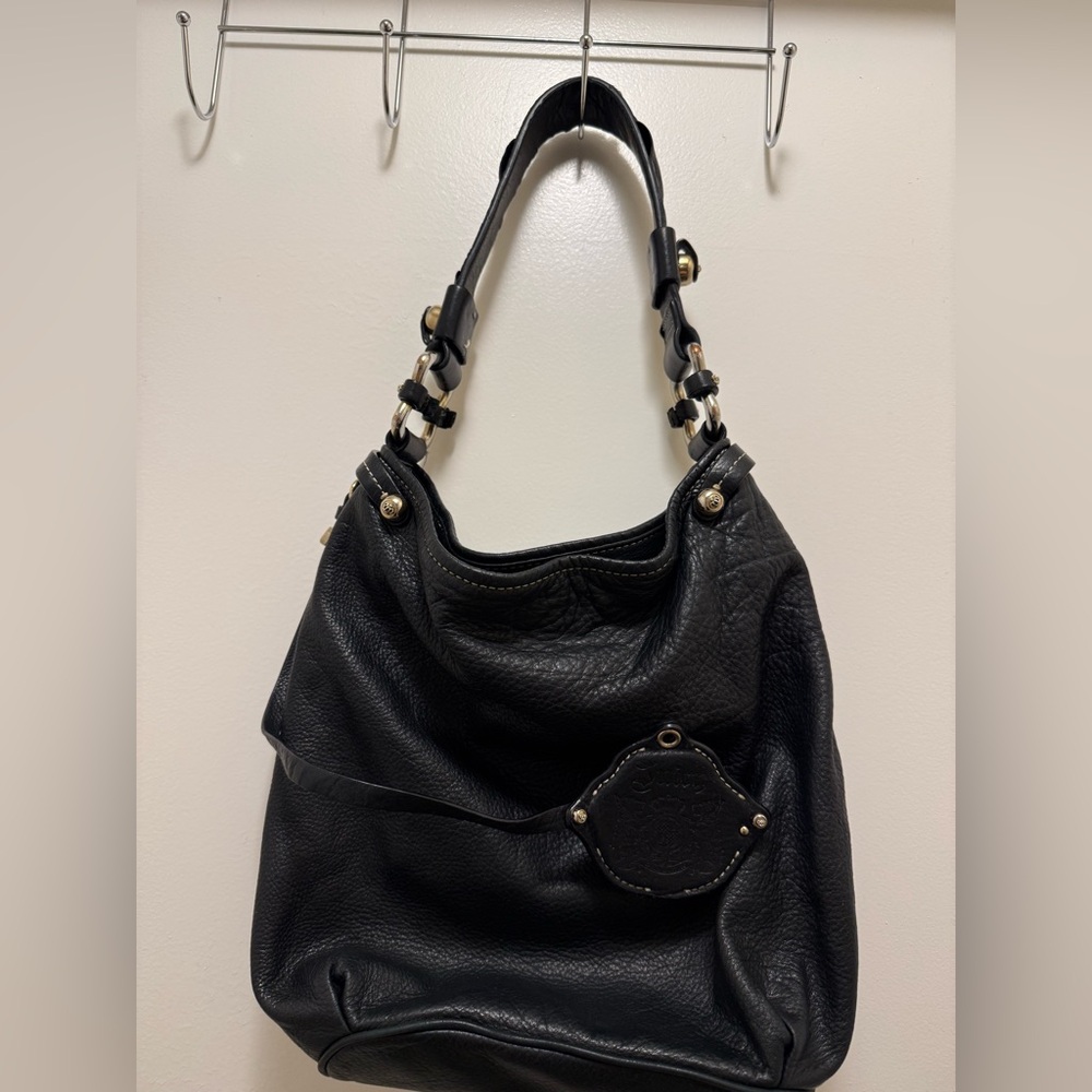 Y2K Juicy Couture Slouchy Black Leather Hobo Bag Shoulder Purse